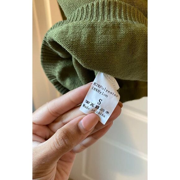 Olive Green Cowl Neck Oversized Long Sleeve High-Quality Knit Sweater size S - Picture 3 of 3